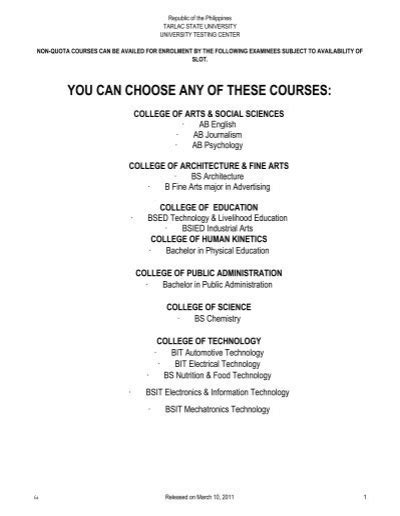 you can choose any of these courses - Tarlac State University