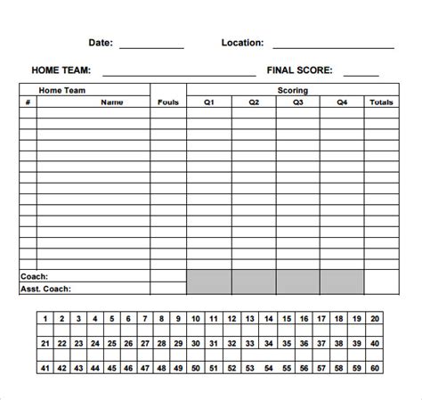 Basketball Score Sheet Template Excel 2003 | HQ Printable Documents