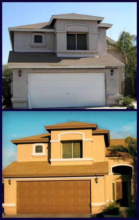 Before and After painting wood exterior | Stucco homes, Exterior paint, San diego houses