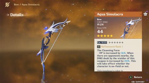 Genshin Impact Aqua Simulacra bow Ascension materials, stats, Refine ...