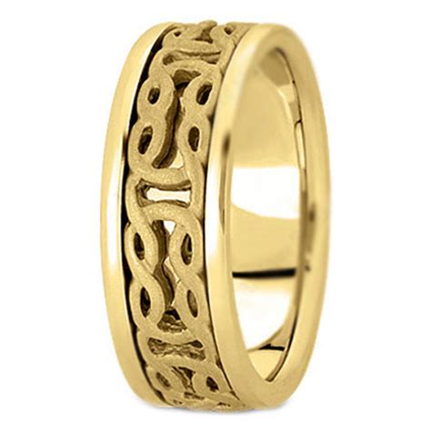 Wedding Band - 14K Yellow Gold Intertwined Engraved Men's Wedding Ring