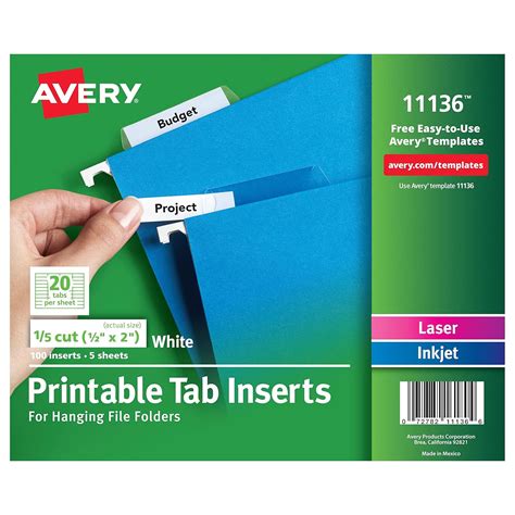 Avery WorkSaver Tab Inserts, 2 Inches, White, 100 Inserts (11136 ...