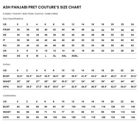 Size Guide – Ash Panjabi Pret Couture