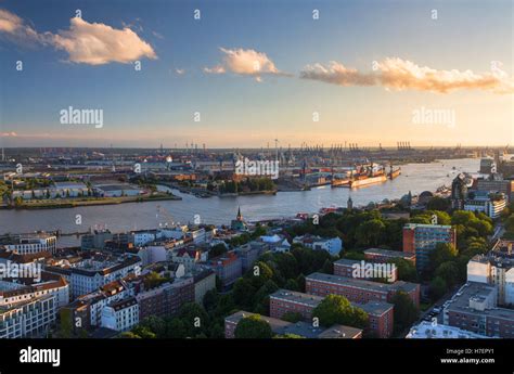 View of harbour and Elbe River, Hamburg, Germany Stock Photo - Alamy