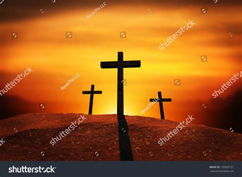 Three Crosses Clipping Path Sunset Sunrise Stock Photo 132892127 ...