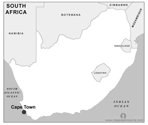Free South Africa Capital Map Black and White | Grayscale Capital Map of South Africa open ...