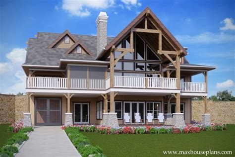 3 Story Rustic Open Living Lake House Plan | Max Fulbright Designs ...