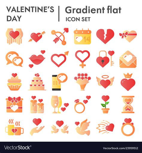 Valentines day flat icon set love symbols Vector Image