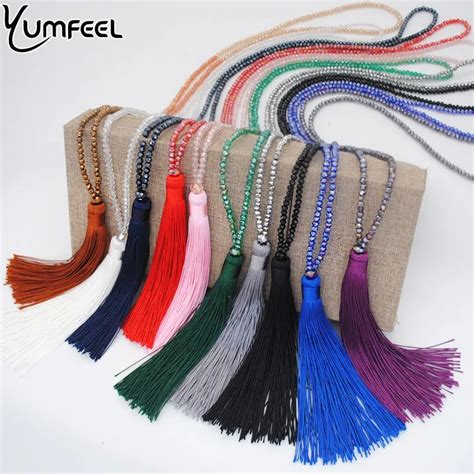 Yumfeel New Tassel Necklace 10 Colors Choice Silk Tassel Glass Beads ...