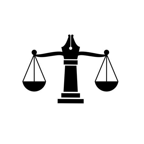 Law with judicial balance symbol of justice scale in a pen nib Logo vector isolated illustration ...