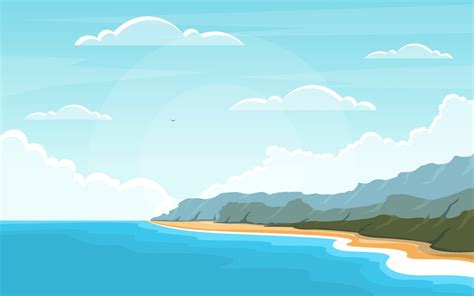 Sea Panorama Beach Coast Bay Ocean - Illustration