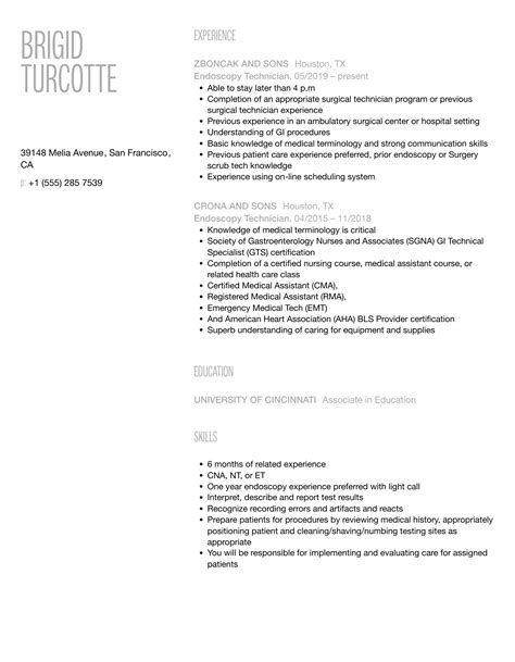 Endoscopy Technician Resume Samples | Velvet Jobs