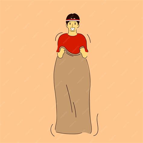 Premium Vector | A child during a sack race to commemorate indonesia's independence