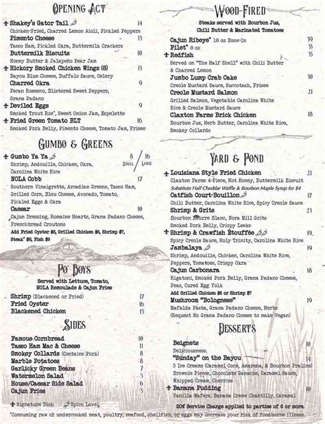 Menu for Voodoo Bayou (715 E Las Olas Blvd Fort Lauderdale FL, 33301)