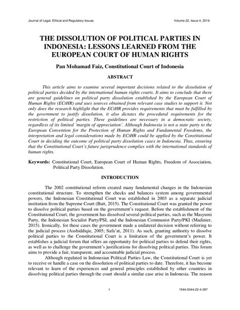 (PDF) The Dissolution of Political Parties in Indonesia: Lessons ...