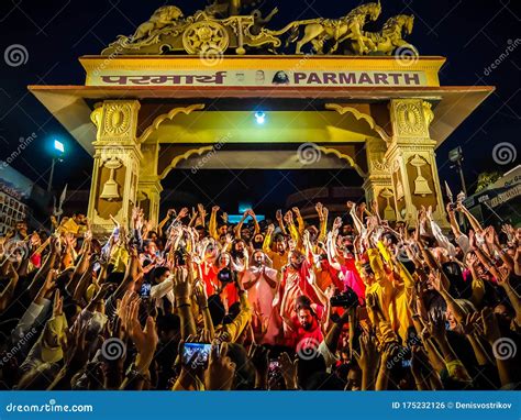 Ganga Aarti Ceremony in Parmarth Niketan Ashram at Sunset. Rishikesh is ...