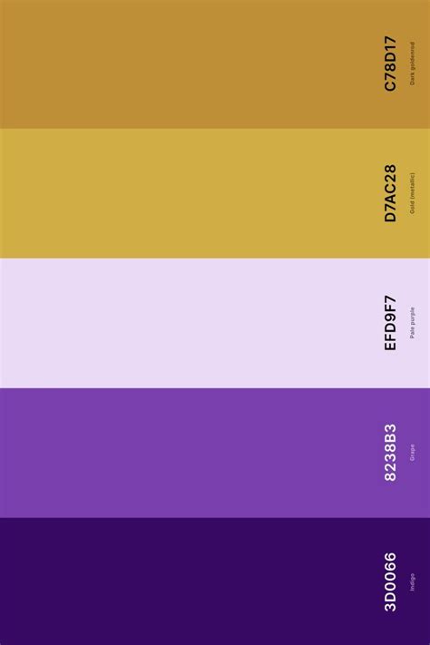 12. Purple And Gold Color Palette Color Palette with Indigo (Hex #3D0066) + Grape (Hex #8238B3 ...
