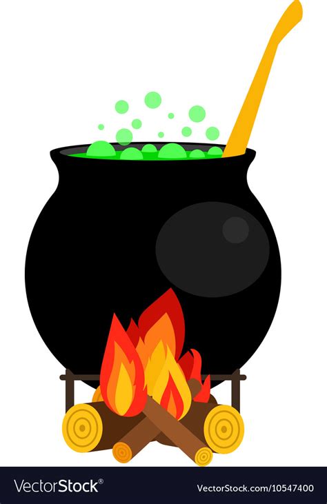 Halloween witch cauldron with green potion Vector Image