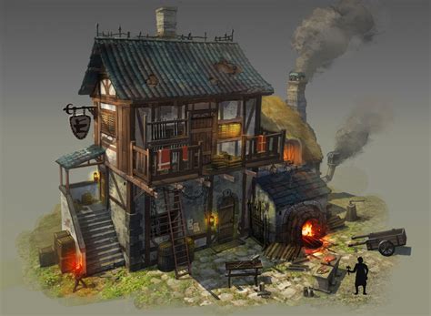 ArtStation - blacksmith's workshop (medieval), taehoon kang | Fantasy house, Blacksmith workshop ...