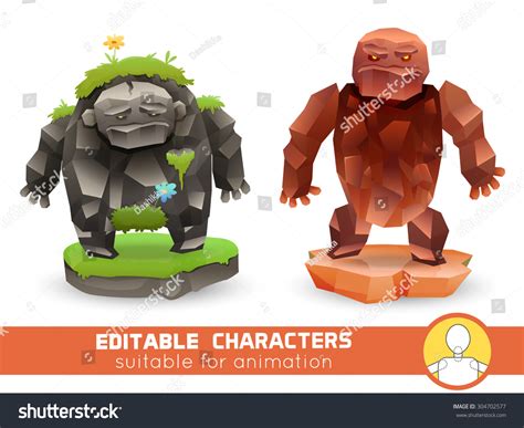 Set Cartoon Rock Monsters Editable Elemental: стоковая векторная ...