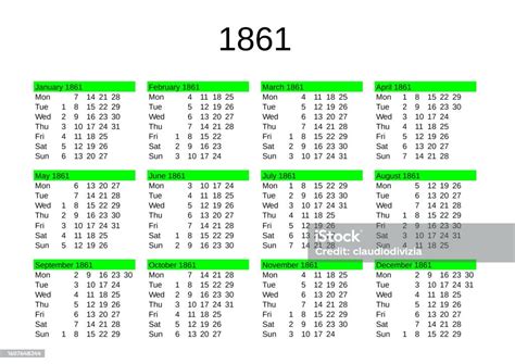 Year 1861 Calendar In English Stock Illustration - Download Image Now - 1860, 1860-1869, 1861 ...