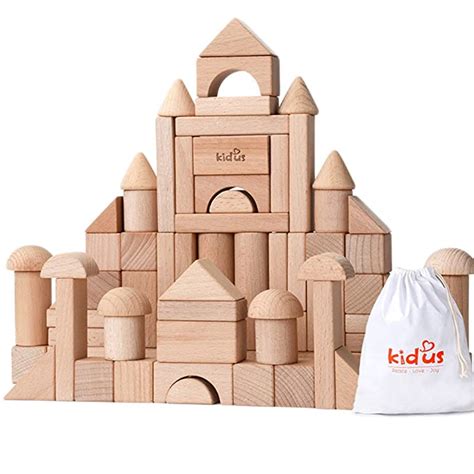 Amazon.com: Kidus Classic Wooden Building Blocks Sets 80 Pcs Natural ...