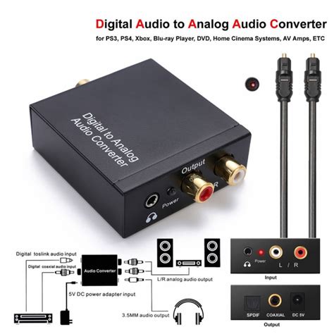 Digital Optical Coax Coaxial Toslink to Analog RCA L/R Converter Stereo ...