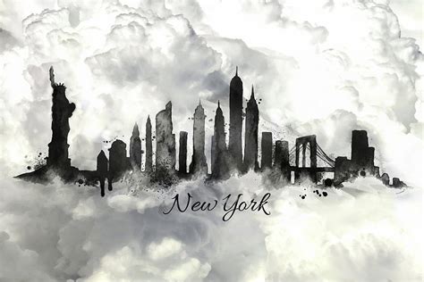 New York city skyline in the black and white Painting by Lilia D