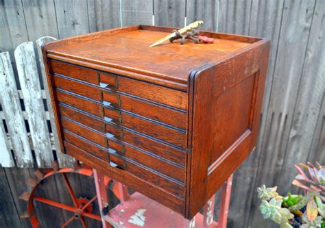 Antique Wooden Flat File Cabinet: 6 Drawer Rustic Industrial