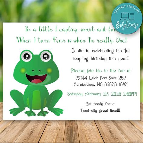 Editable Leapling Leap Year 1st Birthday Invitation DIY | Createpartylabels