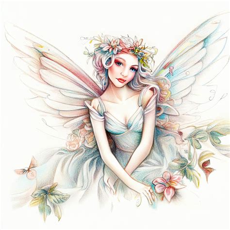 Premium AI Image | A drawing of a fairy with a flower crown on her head.