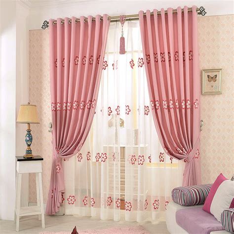 [flower] Pink embroidered cloth curtain blue flower curtains Korean garden style bedroom ...