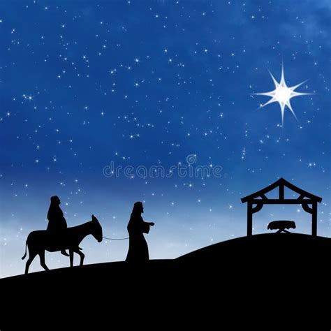 Nativity Jesus Birth With Star On Blue Night Scene Royalty Free Stock ...