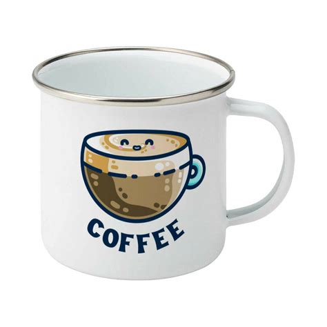 Latte Coffee Cute Silver Rimmed Enamel Mug By Flaming Imp ...