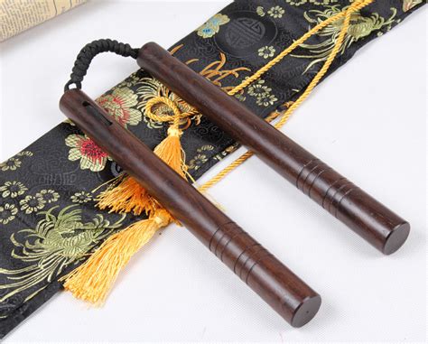 28CM Chinese Kung Fu Products Ebony Nunchaku Actual Combat Nunchaku Solid Wood Rope Two Nunchaku ...