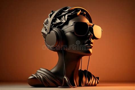 Illustration of a Sculpture Head with Glasses and Headphones. Generation AI Stock Illustration ...