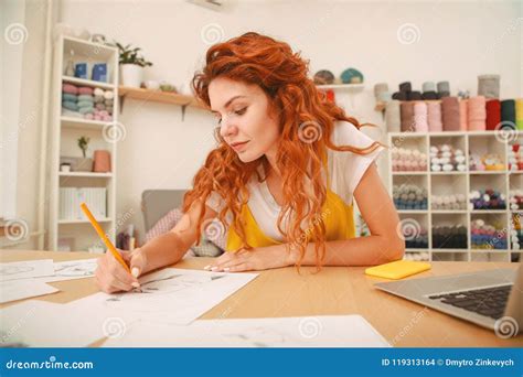 Young Artist with Ginger Hair Drawing Some Sketches Stock Photo - Image ...