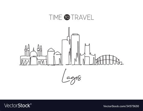 One continuous line drawing lagos city skyline Vector Image