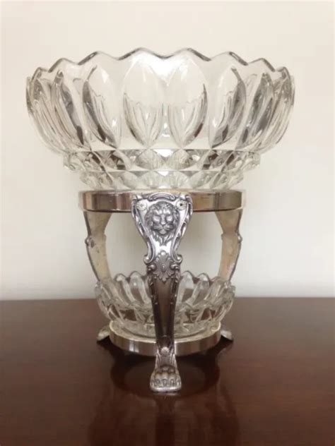 VINTAGE HEISEY TWO-TIER Cut Glass Bowls Centerpiece with Silverplated Stand $50.00 - PicClick