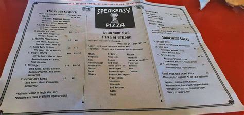 Menu at Speakeasy Pizza pizzeria, Orleans