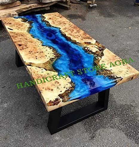 Blue Wood Table, Green Epoxy Table Dining Table, Center Table top Live Edge Acacia Wood Table ...