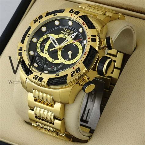 Invicta black Watch for Men gold strap | Watches Prime