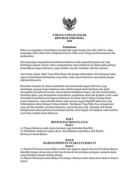 Undang Undang Dasar Negara Republik Indonesia Tahun 1945 (UUD 1945) - Naskah Asli