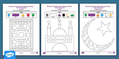 Lembar Mewarnai Berdasarkan Bangun Datar Tema Ramadan