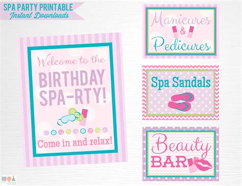 Spa Birthday Party Printable Signs Door Sign Facials Spa | Etsy