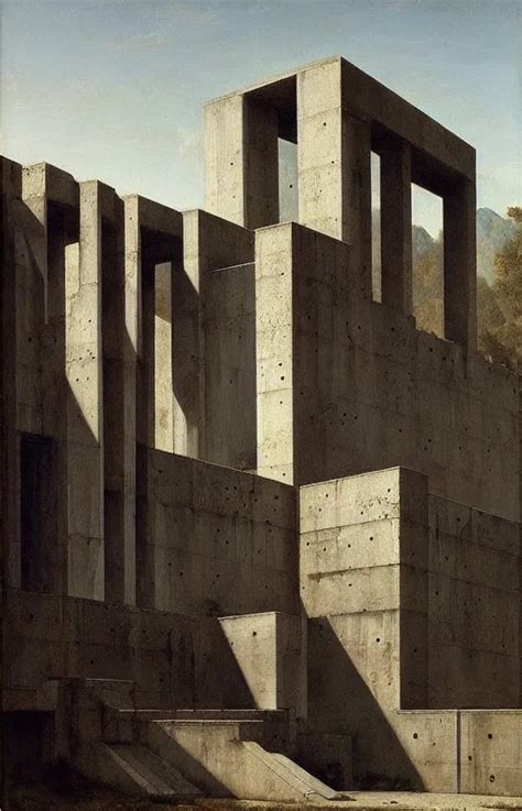 classical landscape paintings of brutalist concrete | Stable Diffusion ...