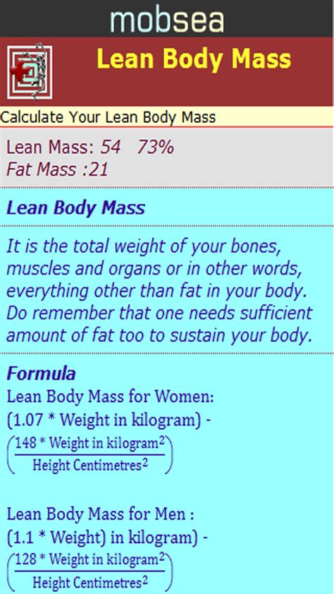 Lean Body Mass Calculator:Amazon.co.jp:Appstore for Android