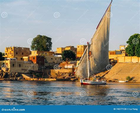 A Felucca on the Nile River in Aswan at Sunset Stock Photo - Image of wind, sailing: 74577128