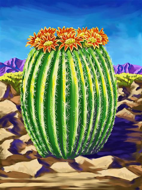 Blooming Barrel Cactus Painting by Tim Gilliland - Pixels