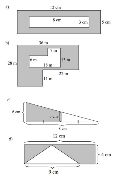 Area of Shaded Region Worksheet (rectangles and triangles)